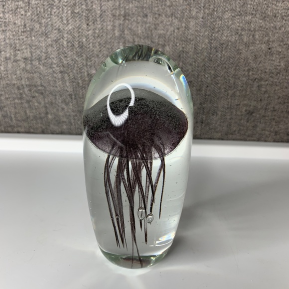 Art Glass Black Tropical Jellyfish Paperweight Collectible - Picture 2 of 5